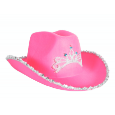Cowboy Hat - Sequin with Tiara Hot Pink
